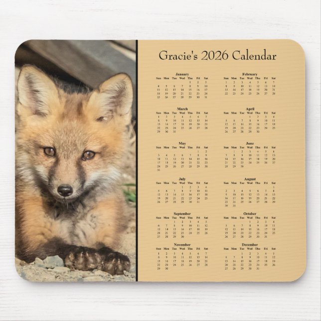 Red Fox Kit - Customizable full year 2025 calendar Mouse Pad (Front)