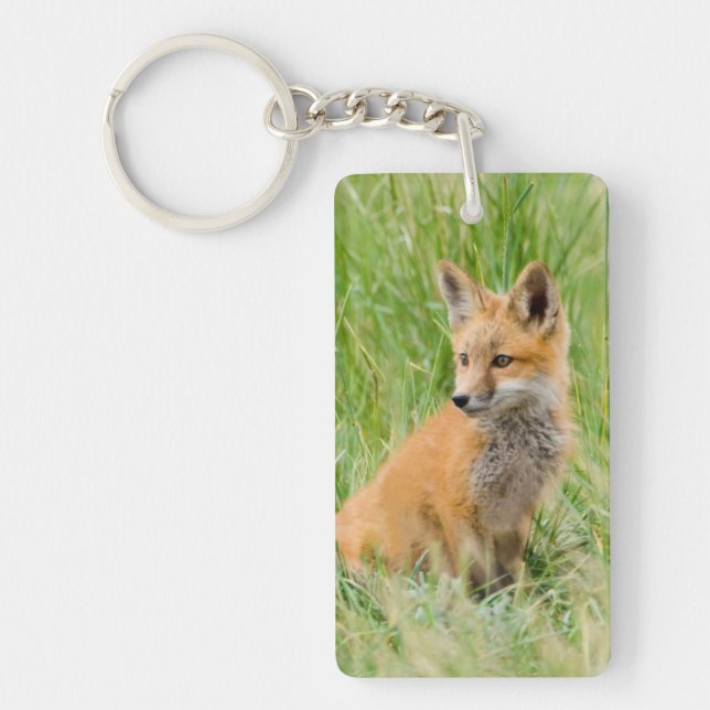Red Fox Kit in grass near den Key Ring (Front)