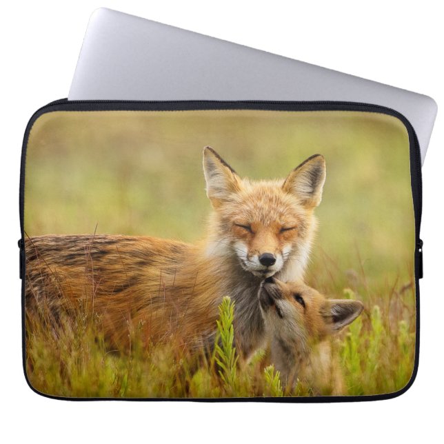 Red Fox Kit Looking Up to Momma Vixen Laptop Sleeve (Front)