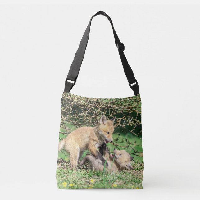 Red Fox Kits Playing Crossbody Bag (Front)