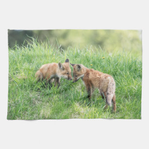 Red Fox Kits Tea Towel