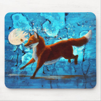 Red Fox Kitsune Surreal Fantasy on Blue Mousepad