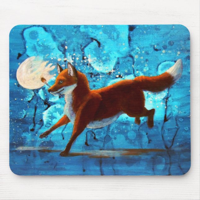 Red Fox Kitsune Surreal Fantasy on Blue Mousepad (Front)