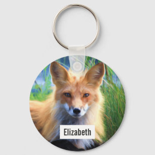 Red Fox Laying in the Grass Scenic Personalised Key Ring