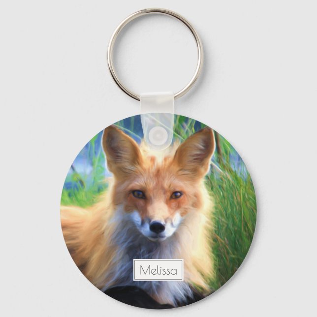 Red Fox Laying in the Grass Scenic Personalised Key Ring (Front)