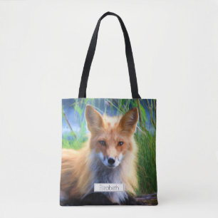 Red Fox Laying in the Grass Scenic Personalised Tote Bag