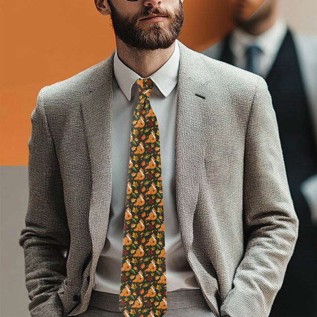 Red Fox Leaves Acorn Green Tie (Creator Uploaded)