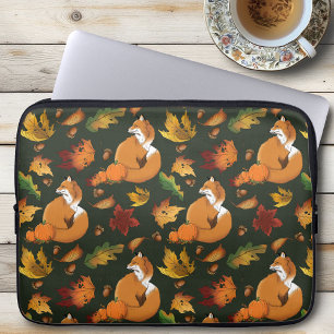 Red Fox Leaves Acorns Green Laptop Sleeve