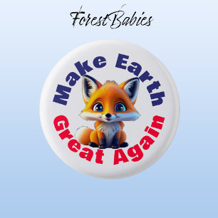 Red Fox, Make Earth Great Again Cute Environmental 3 Cm Round Badge