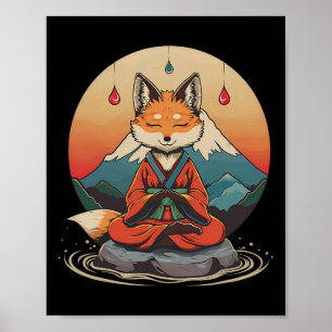 Red Fox Meditation Mountain Yoga Zen Buddha Buddhi Poster