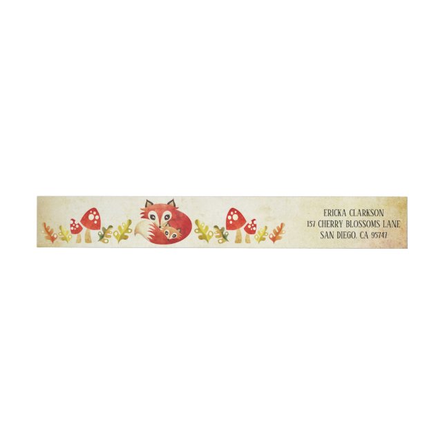 Red Fox Mum and Pup Wrap Around Address Labels (Individual)