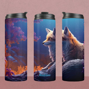 Red fox night scene thermal tumbler
