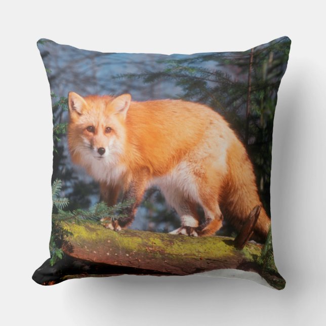 Red Fox on a log Cushion (Front)