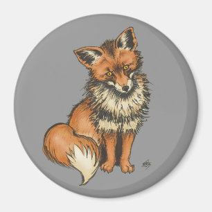 Red fox on grey background magnet