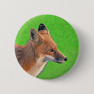 Red Fox Painting - Original Wildlife Art 6 Cm Round Badge