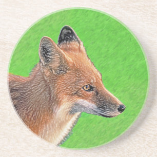Red Fox Painting - Original Wildlife Art Coaster