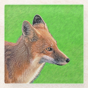 Red Fox Painting - Original Wildlife Art Glass Coaster