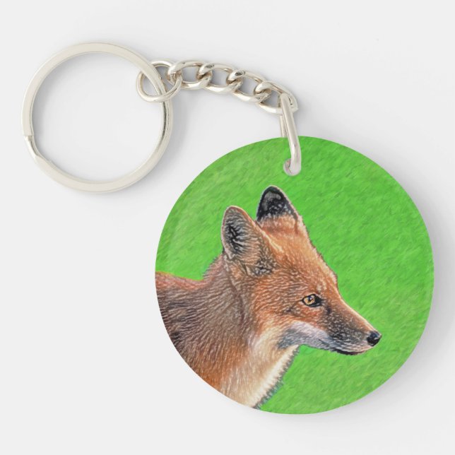 Red Fox Painting - Original Wildlife Art Key Ring (Front)