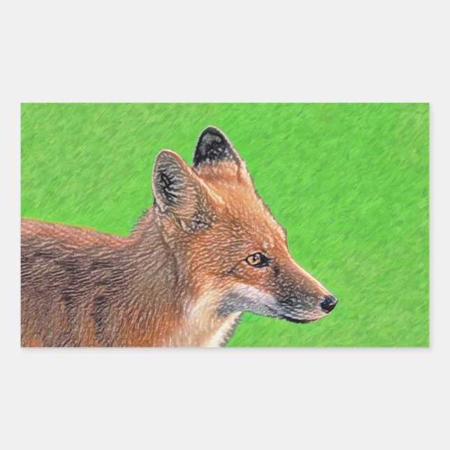 Red Fox Painting - Original Wildlife Art Rectangular Sticker (Front)