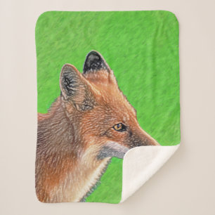 Red Fox Painting - Original Wildlife Art Sherpa Blanket