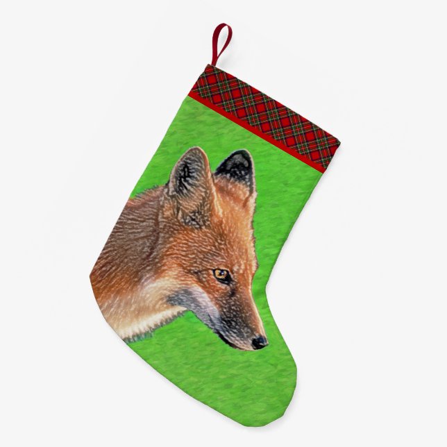 Red Fox Painting - Original Wildlife Art Small Christmas Stocking (Front (Hanging))