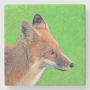 Red Fox Painting - Original Wildlife Art Stone Coaster