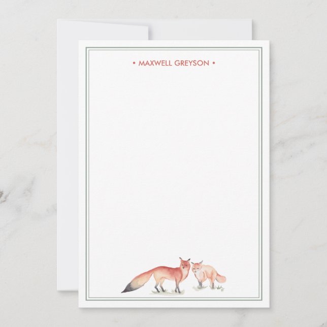 Red Fox Personalised Stationery Card (Front)