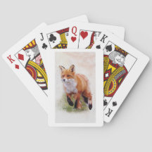 Red fox playing cards- watercolor wildlife