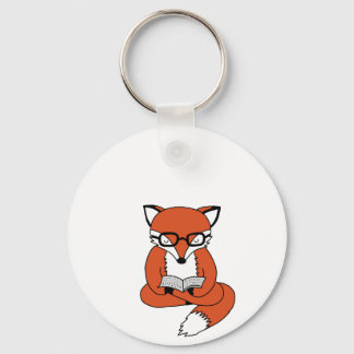 Red fox reading book key ring