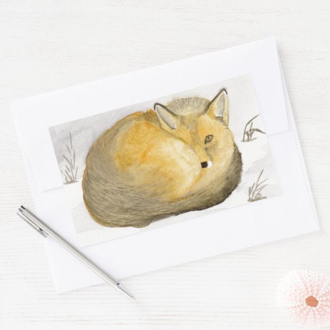 Red Fox Rectangular Sticker (Envelope)