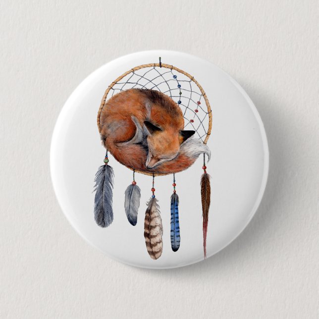 Red Fox Sleeping on Dreamcatcher 6 Cm Round Badge (Front)