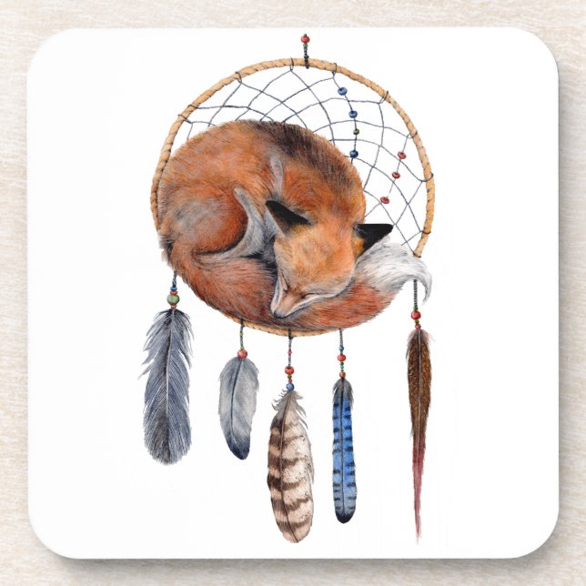 Red Fox Sleeping on Dreamcatcher Coaster (Front)
