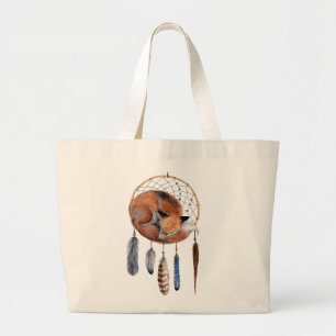 Red Fox Sleeping on Dreamcatcher Large Tote Bag