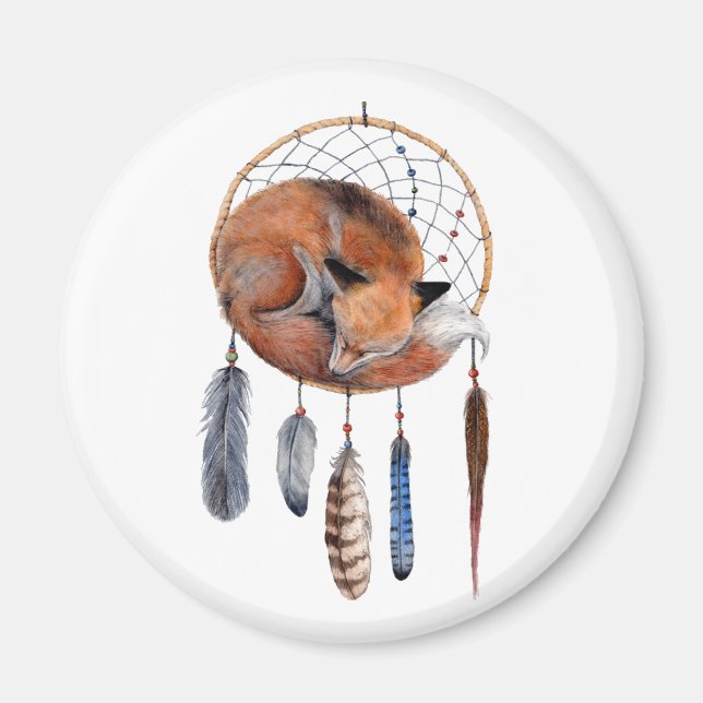 Red Fox Sleeping on Dreamcatcher Magnet (Front)