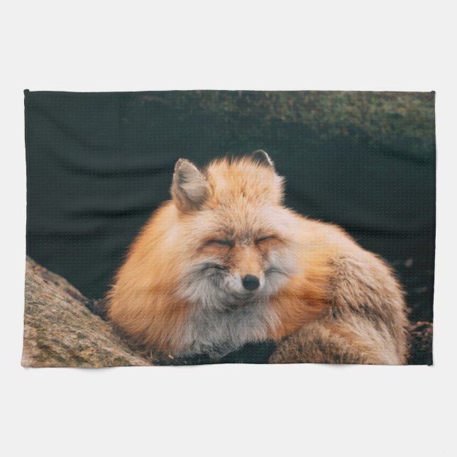 Red Fox Sleeping Tea Towel (Horizontal)