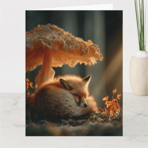 Red Fox Sleeping Under Giant Mushroom Card