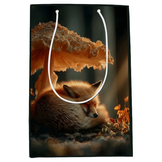 Red Fox Sleeping Under Giant Mushroom Medium Gift Bag (Front)