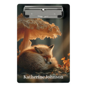 Red Fox Sleeping Under Giant Mushroom Mini Clipboard