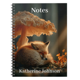 Red Fox Sleeping Under Giant Mushroom Notebook