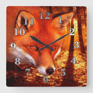Red Fox Square Wall Clock