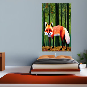 Red fox standing in the forest AI Art Poster