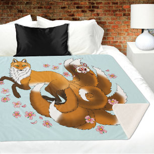 Red Fox Tails Kitsune Kasai Sherpa Blanket