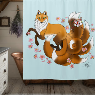 Red Fox Tails Kitsune Kasai Shower Curtain