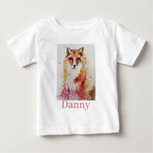 Red Fox Watercolor First Birthday Baby Boys Baby T T-Shirt