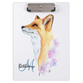 Red Fox Watercolor Personalised Clipboard