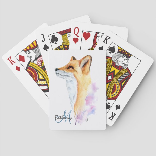 Red Fox Watercolor Personalised Playing Cards (Back)