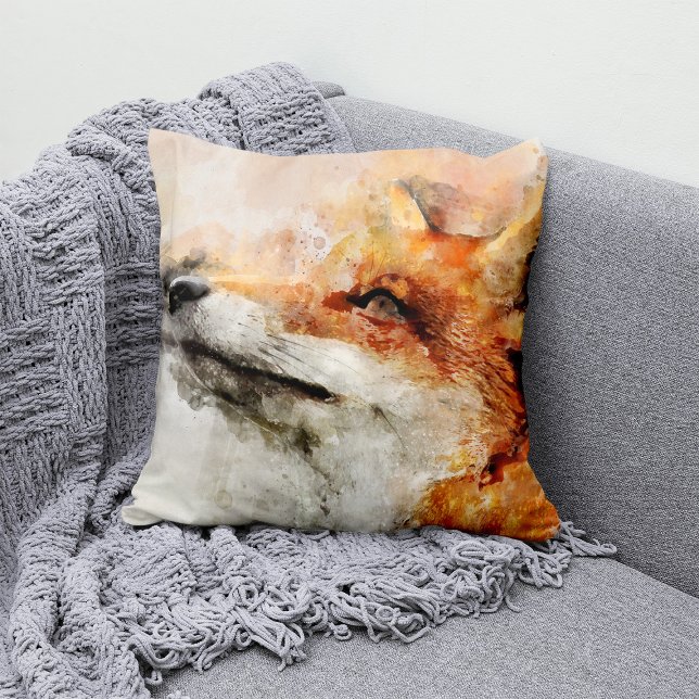 Red Fox Watercolor Portrait 01 Cushion (Creator Uploaded)