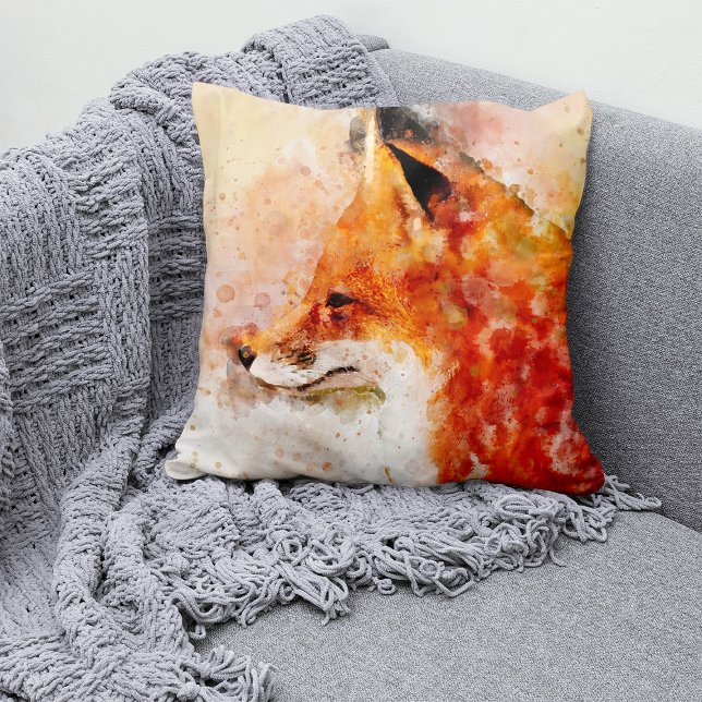 Red Fox Watercolor Portrait 03 Cushion (Red Fox Watercolor Portrait 03. Throw Pillow)