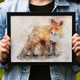 Red Fox Watercolor Portrait 04 Photo Print
