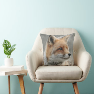 Red Fox Wearing a Knitted Scarf in a Snowy Winter Cushion